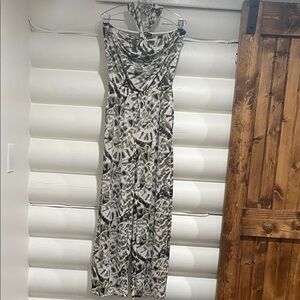 INC International Concepts Dark Green and White Jumpsuit